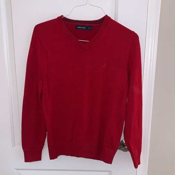 Nautica Men's Bold Red V-Neck Sweater - Picture 1 of 5